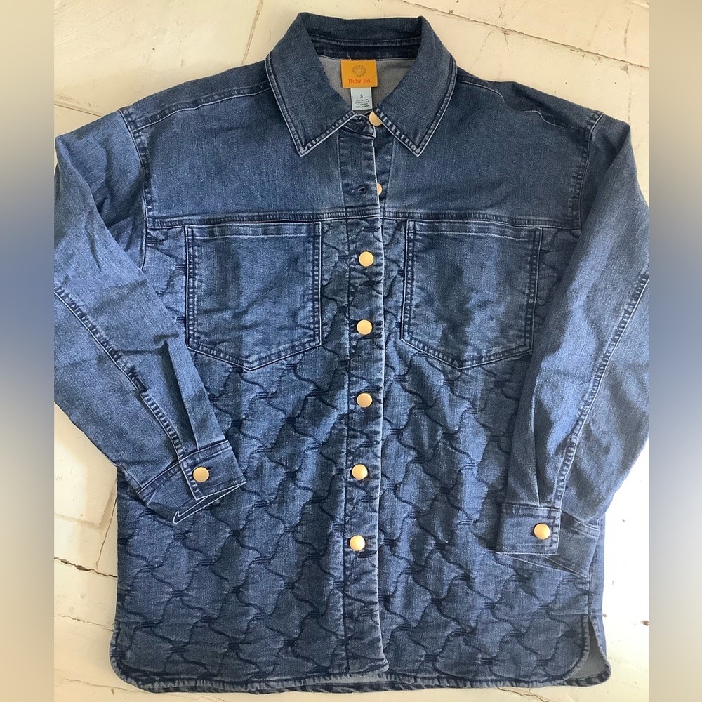 Ruby rd new quilted denim shacket chore barn jacket jean size small